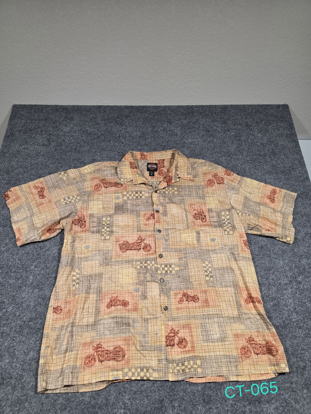 Harley Davidson Button Up Shirt Mens 3XL Orange Abstract Grid Motorcycle Biker
